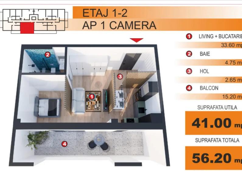Comision 0%! Apartament tip studio, zona Imparatul Traian - 1
