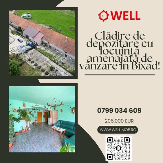 Clădire de depozitare cu locuință amenajată de vânzare în Bixad! - 1