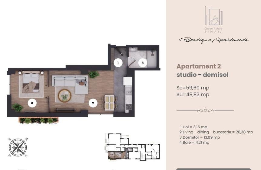 Apartament de 2 camere//Demisol - Centrul Orasului Snaia - 1