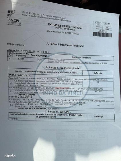 Vanzare teren itravilan Sanmartin,com. Chinteni CJ - 6