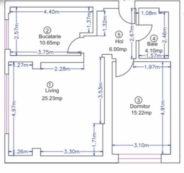 Apartament cu 2 camere decomandat în Central