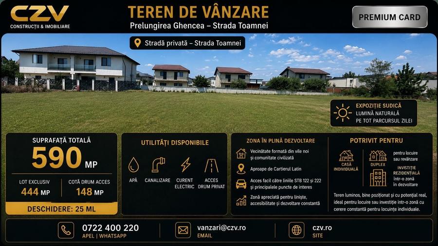 Teren Construcții intravilan de 590 mp, în Nord-Vest