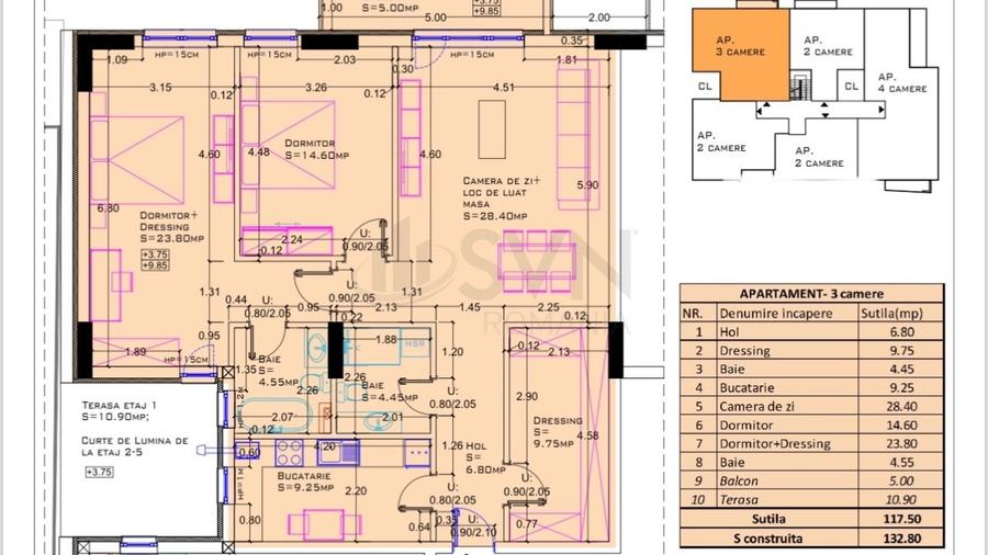 Apartament cu 3 camere semidecomandat în Aviației