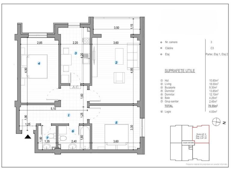 Apartament cu 3 camere decomandat în Popas Păcurari