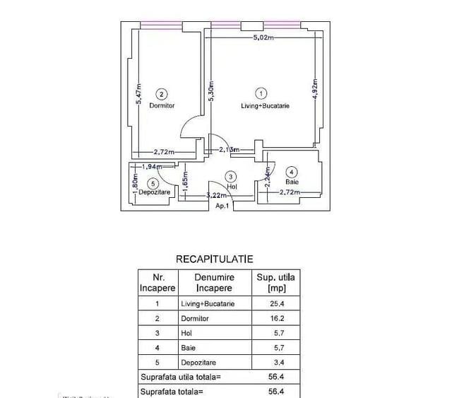 Apartament cu 2 camere în Nord