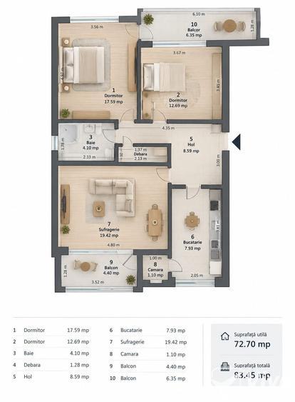 Apartament cu 3 camere decomandat în Copou