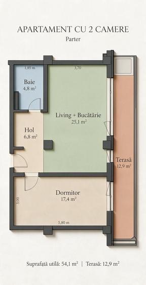 Apartament cu 2 camere semidecomandat în Lipovei
