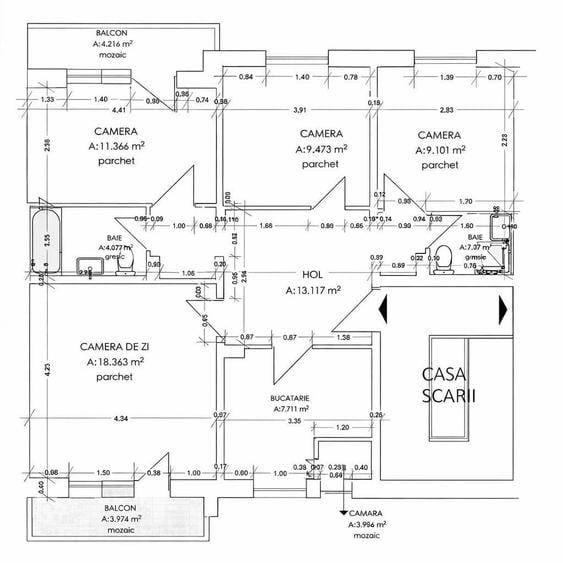 Apartament cu 4 camere decomandate, confort I, 80mp, finisat, cu 2 bai si 2 balcoane, zona Cinema Ma - 1