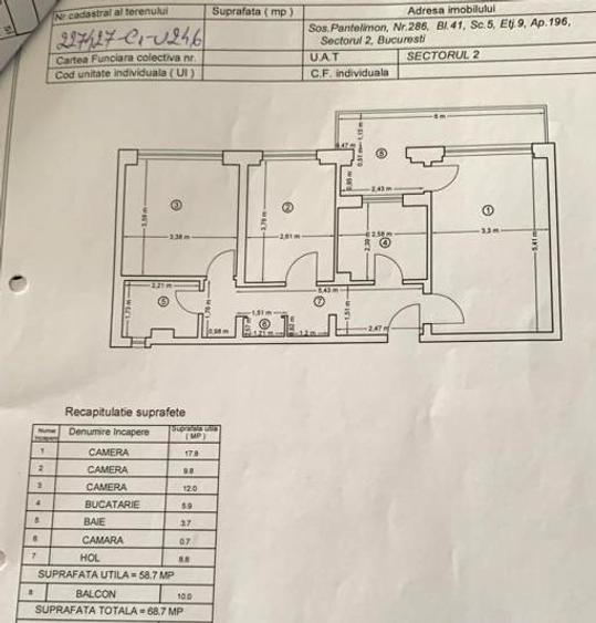 Apartament cu 3 camere semidecomandat în Pantelimon