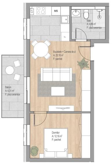 Apartament cu 2 camere în Florești