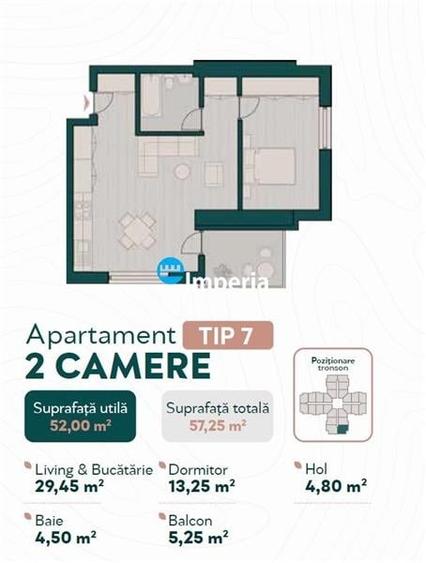 Apartament cu 2 camere decomandat în Podul de Fier