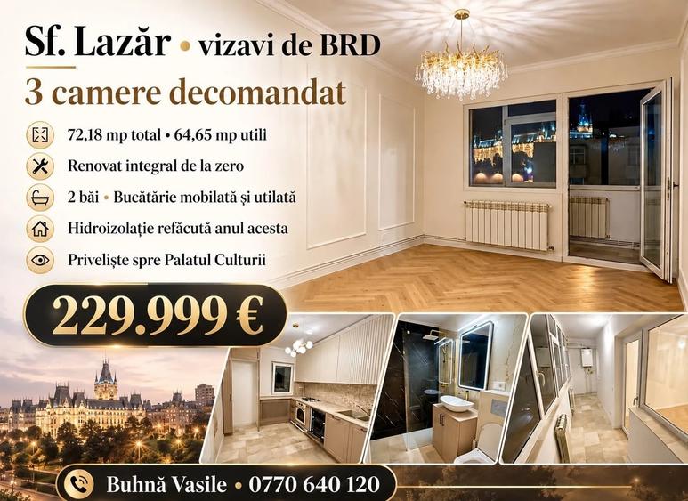 Apartament cu 3 camere decomandat în Palat