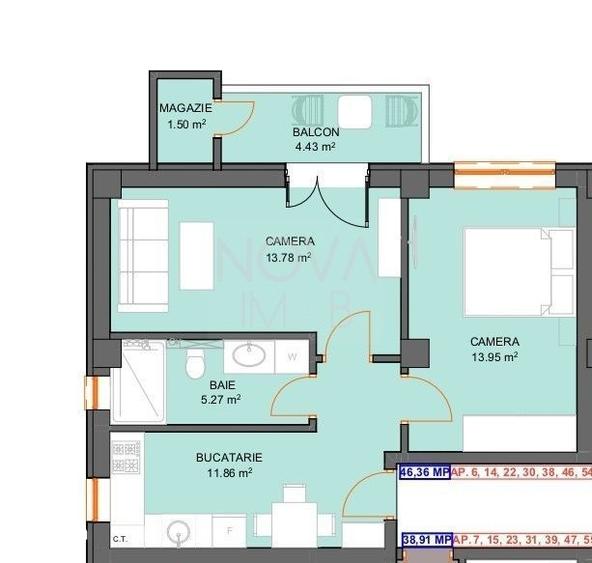 Apartament cu 2 camere semidecomandat în Central