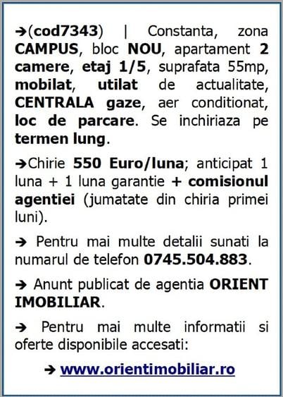 Apartament cu 2 camere decomandat în Tomis Nord
