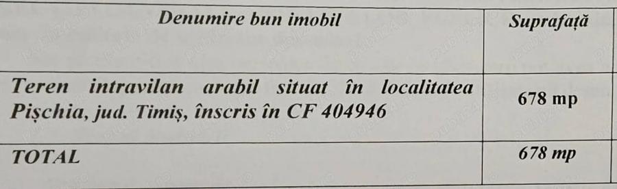 Teren de 678 mp, în Pișchia