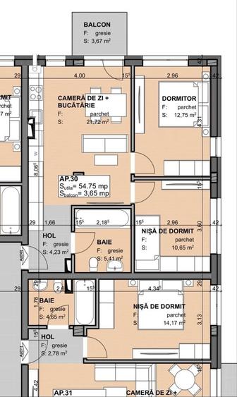 Apartament cu 3 camere în Aeroport