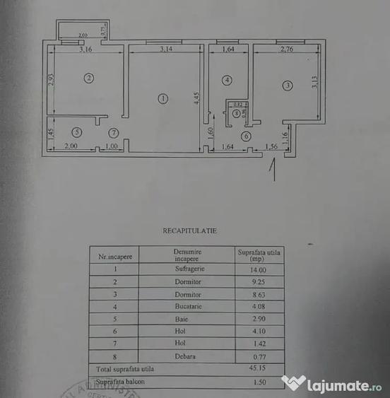 Apartament cu 3 camere semidecomandat în Obor