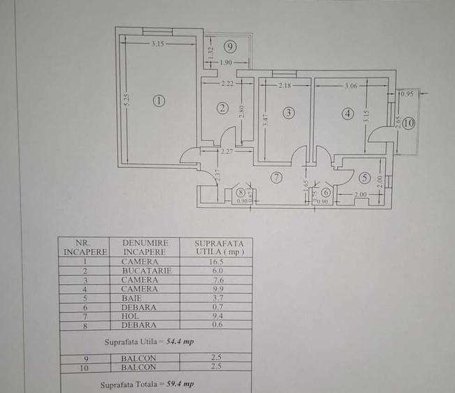 Apartament cu 3 camere decomandat în Românești