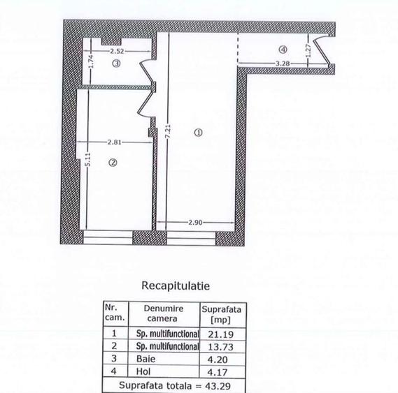 Apartament cu 2 camere semidecomandat în Viilor