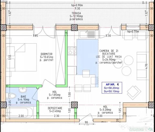 Apartament cu 2 camere decomandat în Central