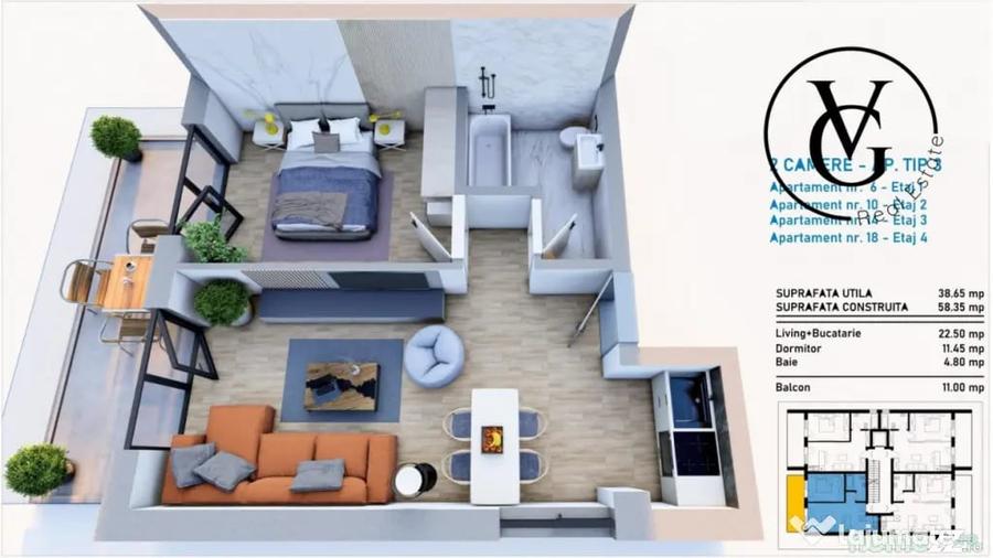 Apartament cu 2 camere semidecomandat, mobilat în Central
