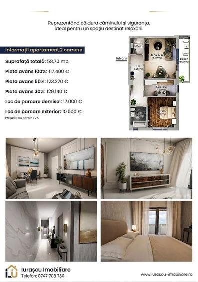 BLOC NOU apartament cu 2 camere 58.7m² de vanzare, ZONA CENTRALA Podu Ros- Bld.S - 2