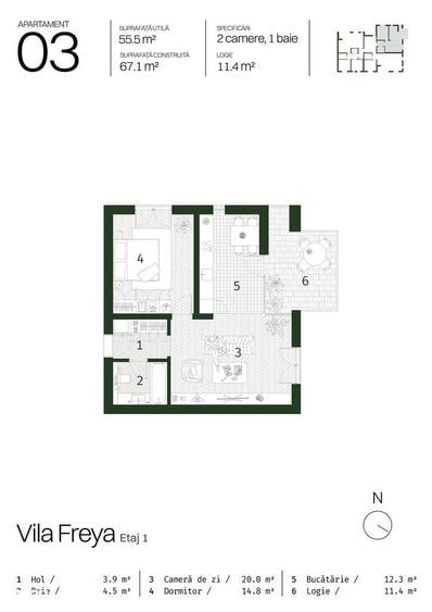 Apartament cu 2 camere în Paleu