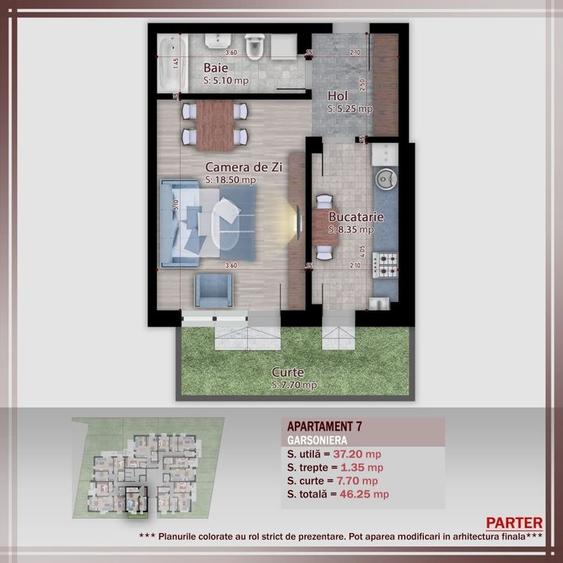 Titan Garsoniera 37 mp + curte de 8 mp in bloc tip boutique - 2