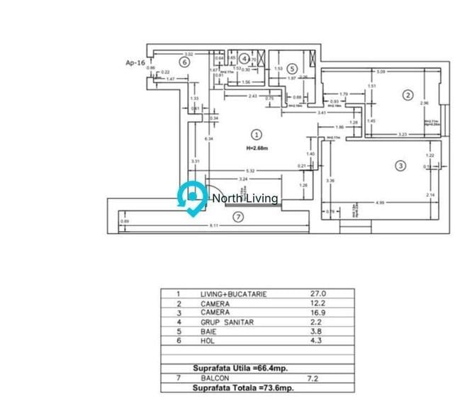 Apartament cu 3 camere în Dămăroaia