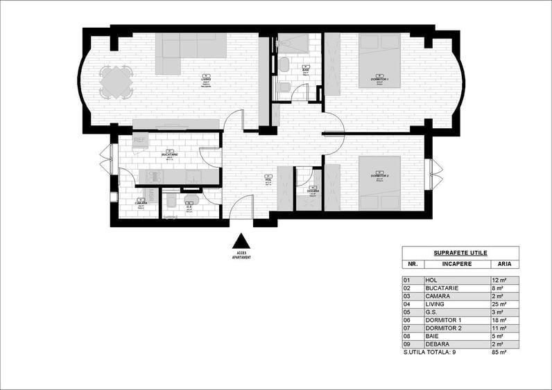 Apartament cu 3 camere decomandat în Central