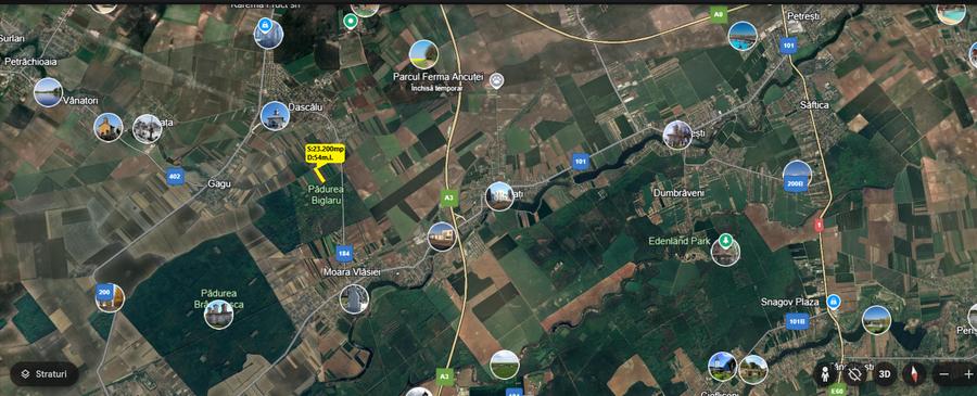 Teren compact 23.200 mp - deschidere 54m.l.- Moara Vlasiei - 2