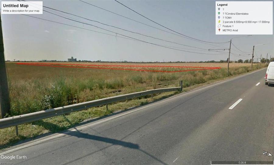 Teren intravilan 2 parcele de 8500 mp front la centura Aradului linga Metro - 8