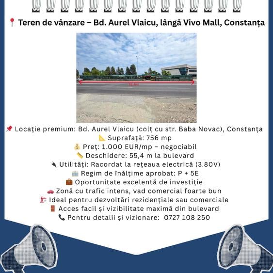 Teren de vanzare, Bd Aurel Vlaicu, langa Vivo Mall Constanta