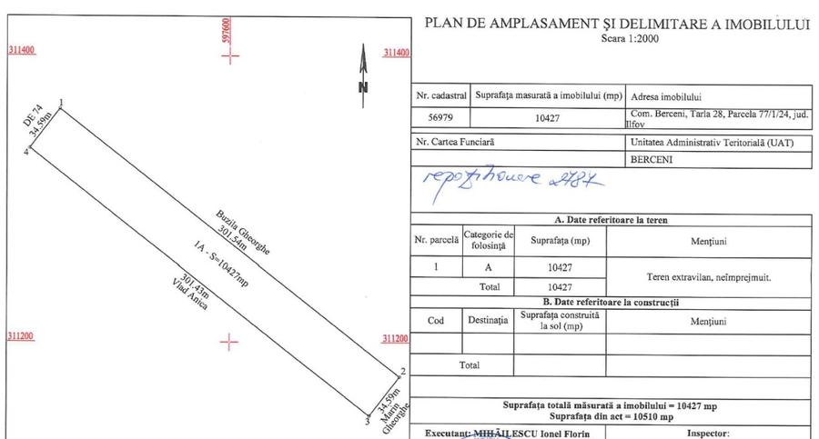 Teren agricol extravilan de 10510 mp, în Berceni