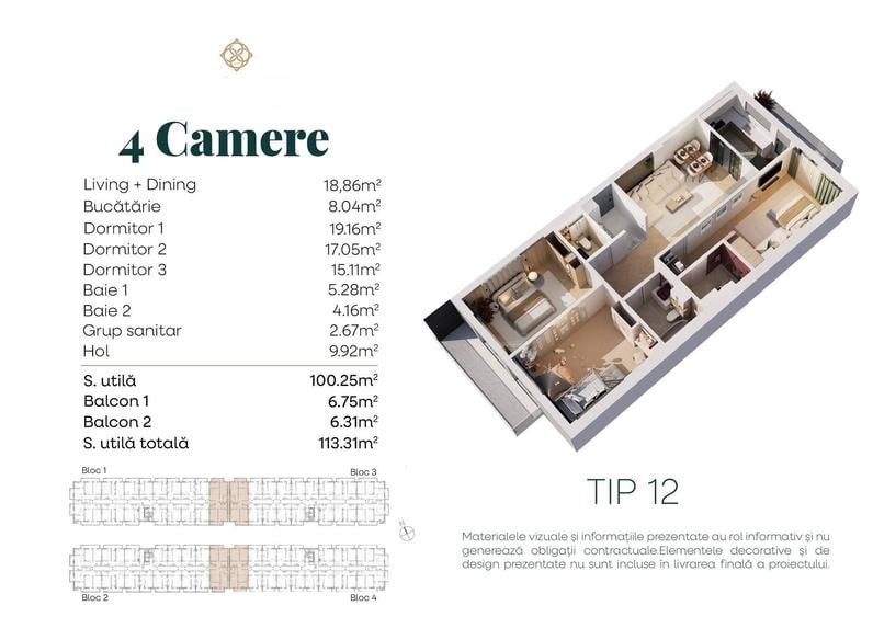 Metrou Berceni 500m – Nou – 4 camere 2 bai 2 balcoane 113mp – 203,643E - 7