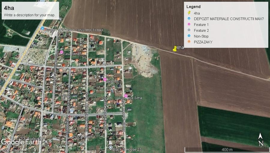 23August- teren 4ha  extravilan2 fronturi de 100m la str.Emil Bota si 100m la DE - 1