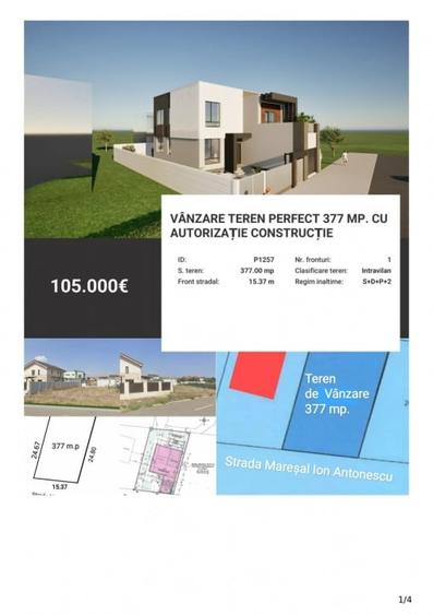 Vânzare Teren perfect 377 mp. cu Autorizație Construcție - 2