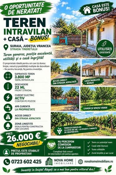 Casă individuală cu 2 camere cu Canalizare în Suraia