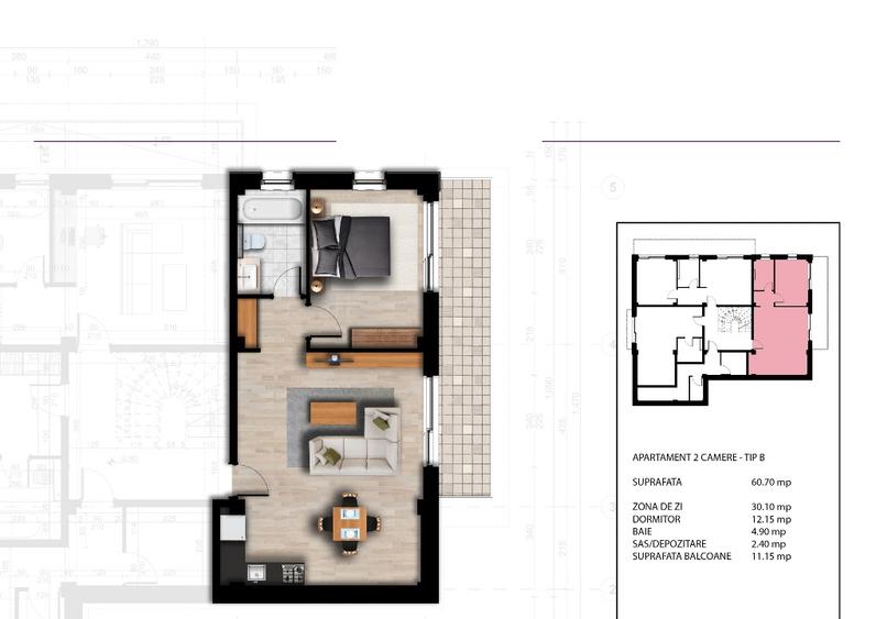 IASI-BUCIUM, Apartament cu 2 camere 60,7mp + gradina de 51mp, intabulat, disponi - 14