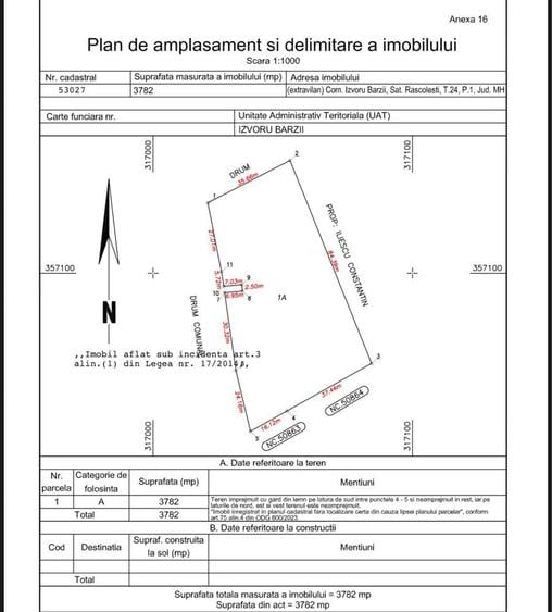 Teren extravilan de vanzare 3782mp sat Rascolesti, jud MH - 8