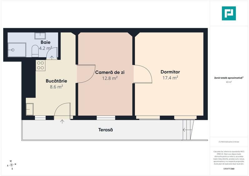Apartament cu 2 camere, mobilat în Central