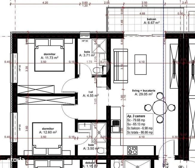 Apartament cu 3 camere în Central