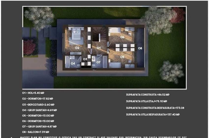 Casă individuală cu 4 camere cu Teren 350 Mp în Tunari