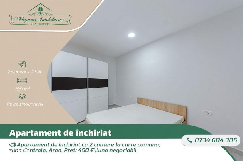 Apartament de inchiriat cu 2 camere la curte comuna, zona Centrala, Ar - 3
