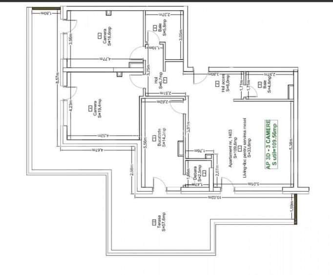 Penthouse cu 3 camere, terasa panoramica de 56 mp ?i priv