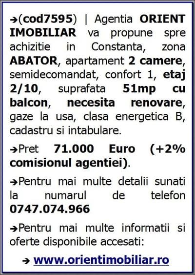 Abator, apartament 2 camere de vanzare, etaj 2, Constanta - 2