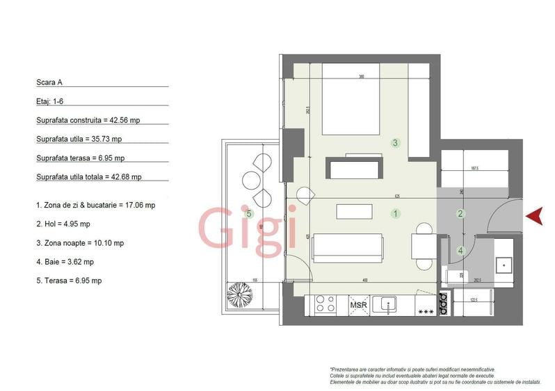 Apartament cu 2 camere, mobilat în Băneasa