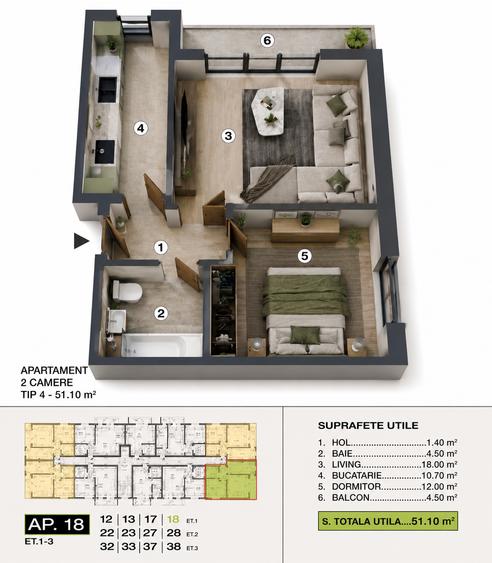 Apartament cu 2 camere decomandat în Bragadiru