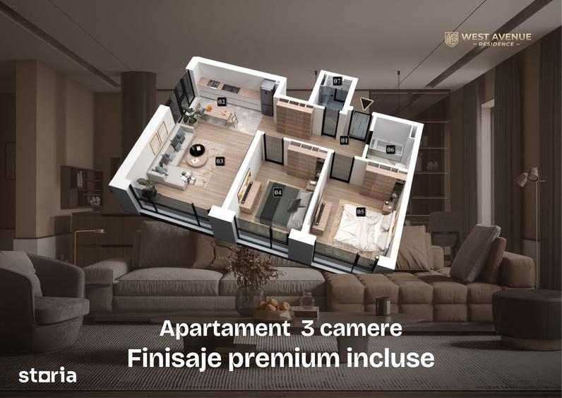 Apartament cu 3 camere în Militari