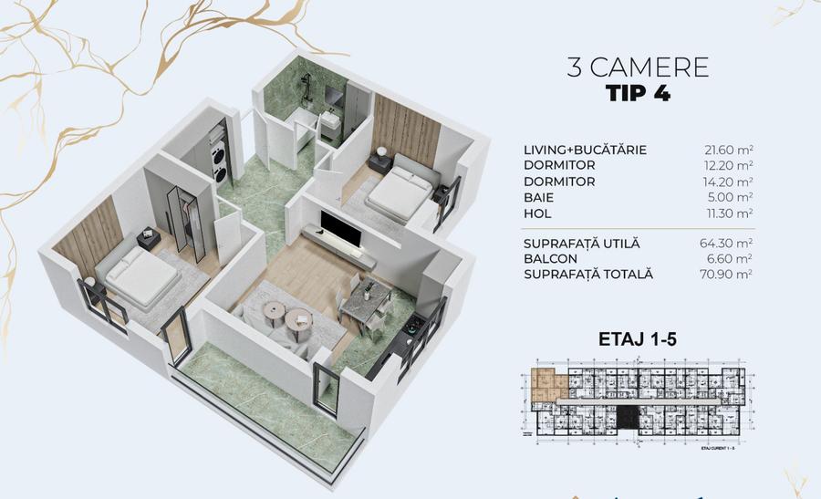 13 Min Metrou Berceni - 3 camere - 71 mp - 12